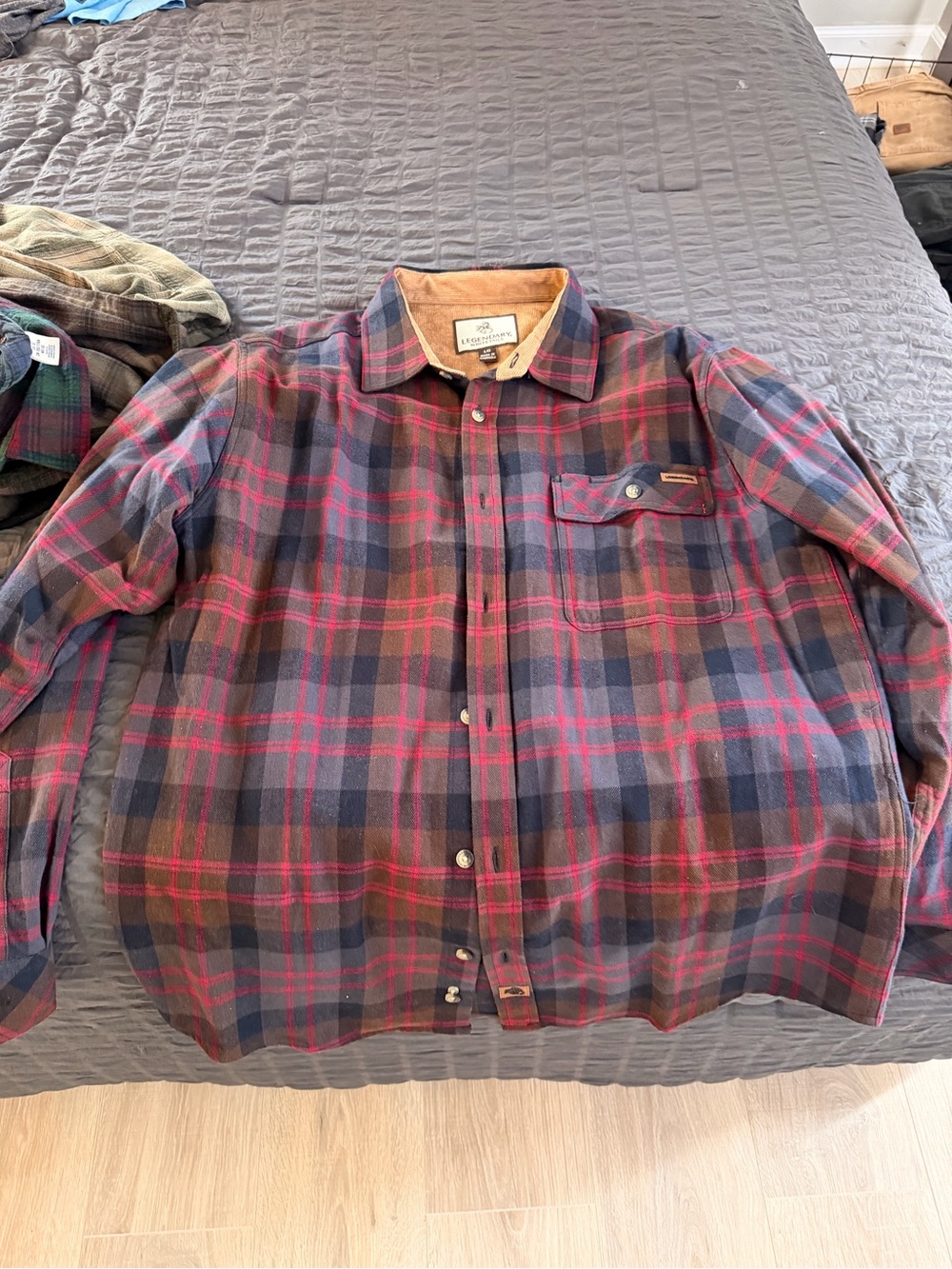 Legendary Whitetails Navy & Red Plaid Cord Collar Flannel